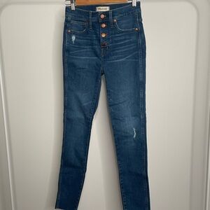 Madewell 10" High-Rise Skinny Jeans in Hanna Wash Button Front Raw Hem Size 25